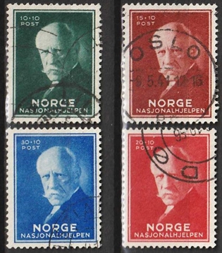 FRIMÆRKER NORGE | 1940 - AFA 212-15 - Nansen II. - i komplet sæt - Stemplet